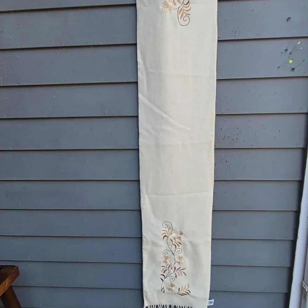 Portolano Cream Cashmere with Gold Embroidery Scarf Stole